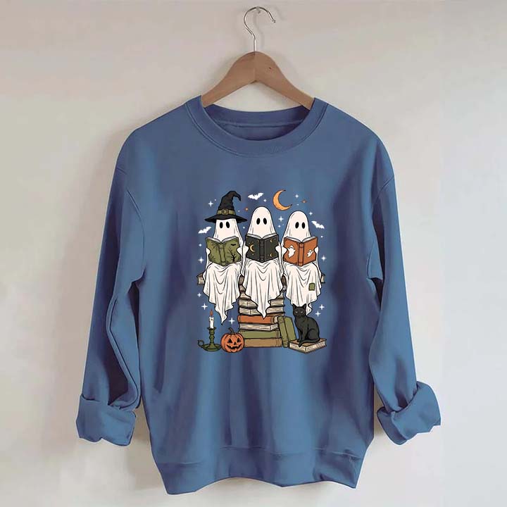 Boo Ghost Reading Books Halloween Sweatshirt
