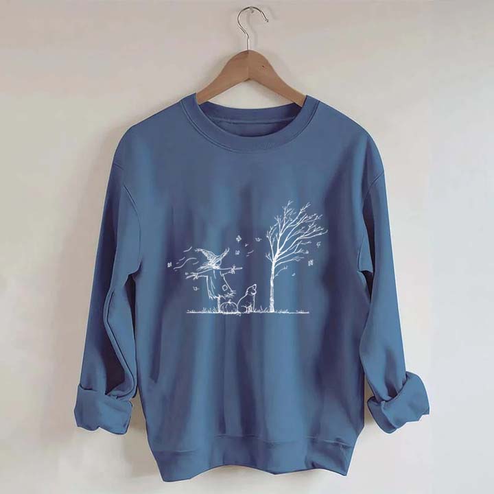 Minimalist Halloween Scarecrow Dog Tree Pumpkin Sweatshirt