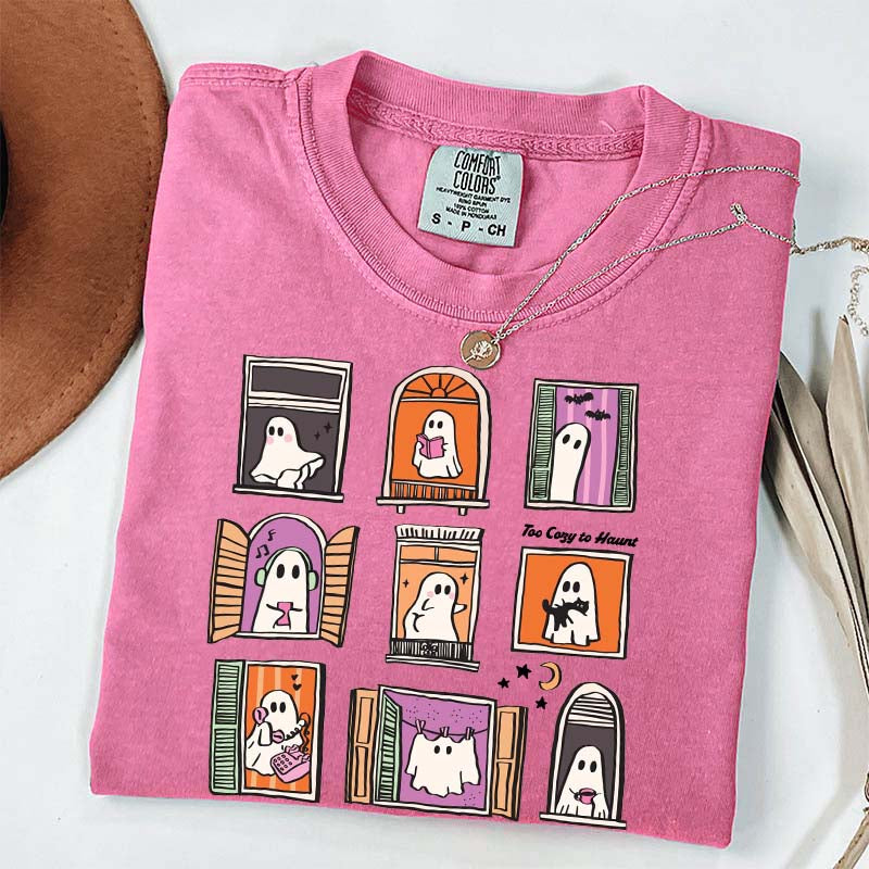 Too Cozy To Haunt Ghost Window T-Shirt