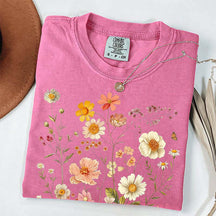 Vintage Delicate Printed Wild Flowers Boho T-Shirt