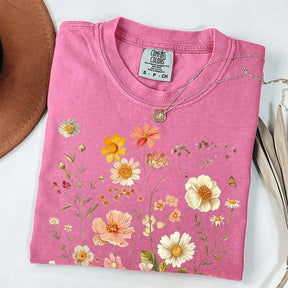 Vintage Delicate Printed Wild Flowers Boho T-Shirt
