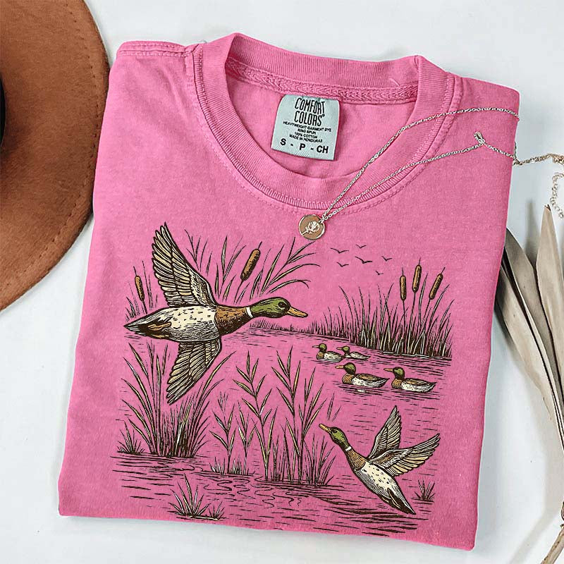 Retro Flying Mallard Duck T-Shirt