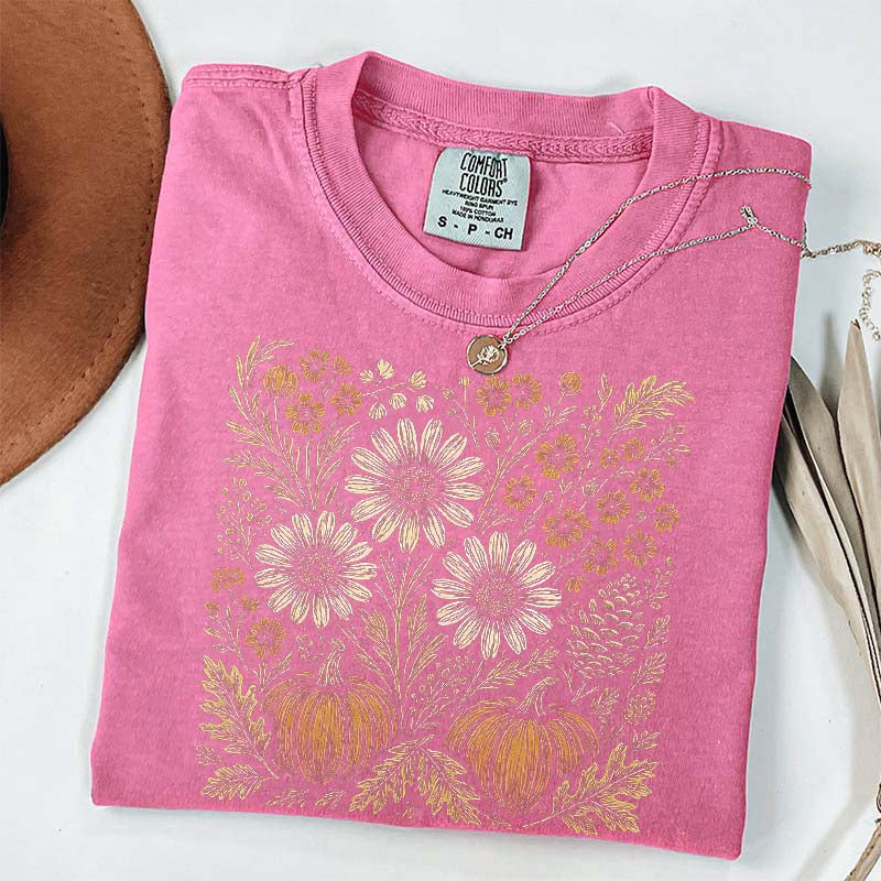 Comfort Colors Pumpkin Sunflower Floral Fall T-Shirt