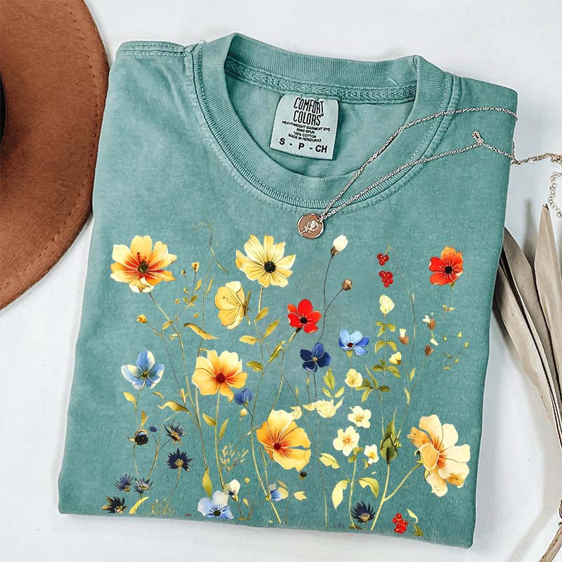 Delicate Floral Print Botanical T-Shirt