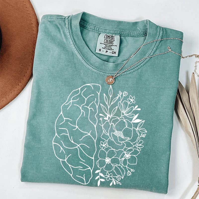 Mental Health Floral Brain Anatomy T-Shirt