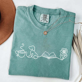 Doodle Books Coffee Dogs Flower T-Shirt