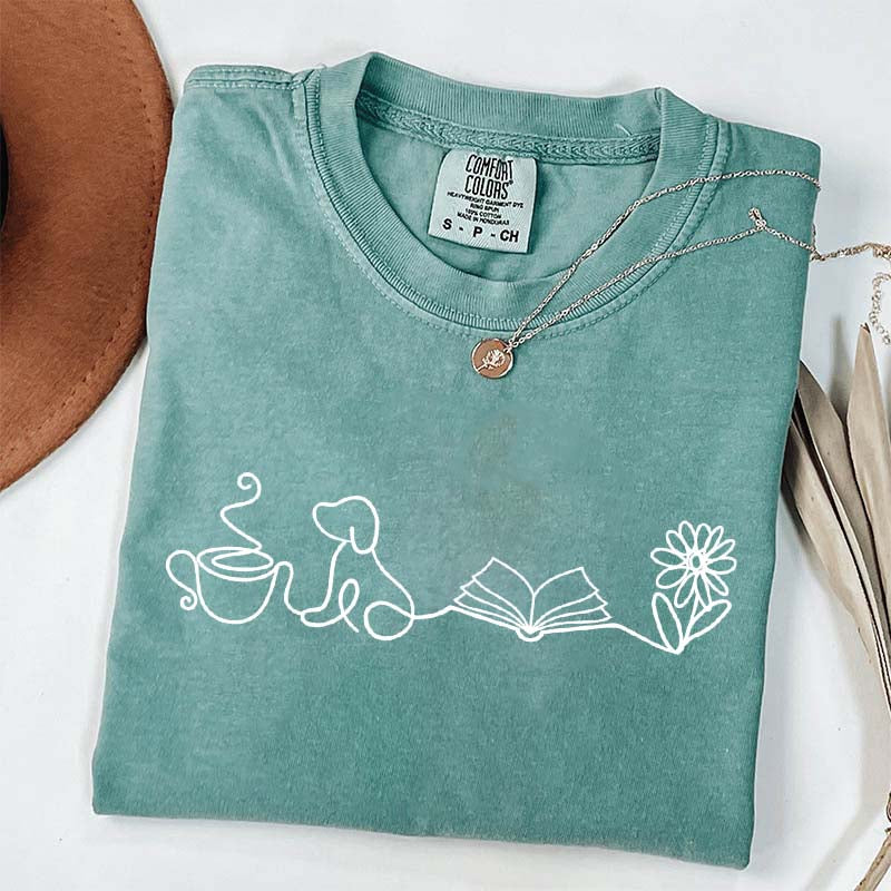 Doodle Books Coffee Dogs Flower T-Shirt