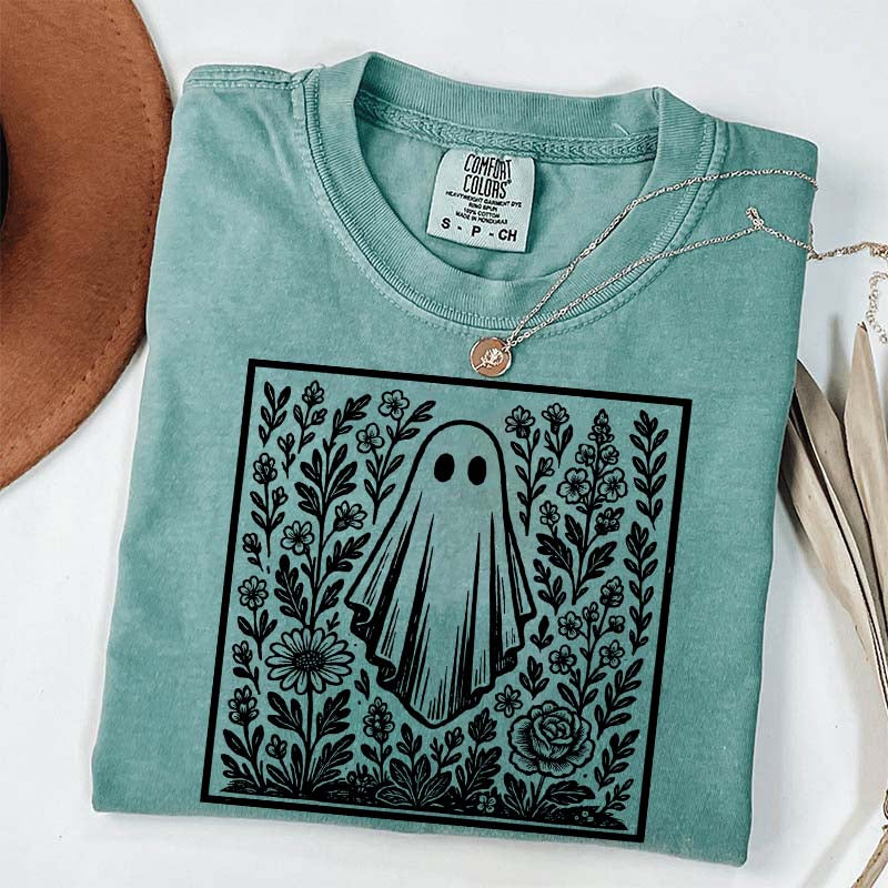 Vintage Wildflowers Graphic With Ghost T-Shirt