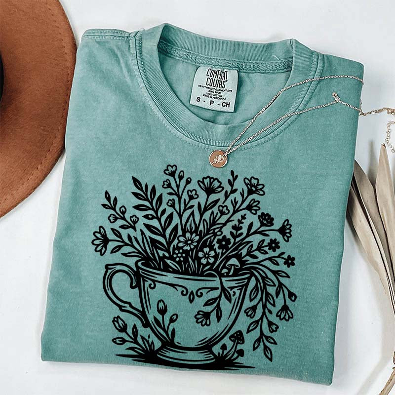 Cottagecore Teacup Floral T-Shirt