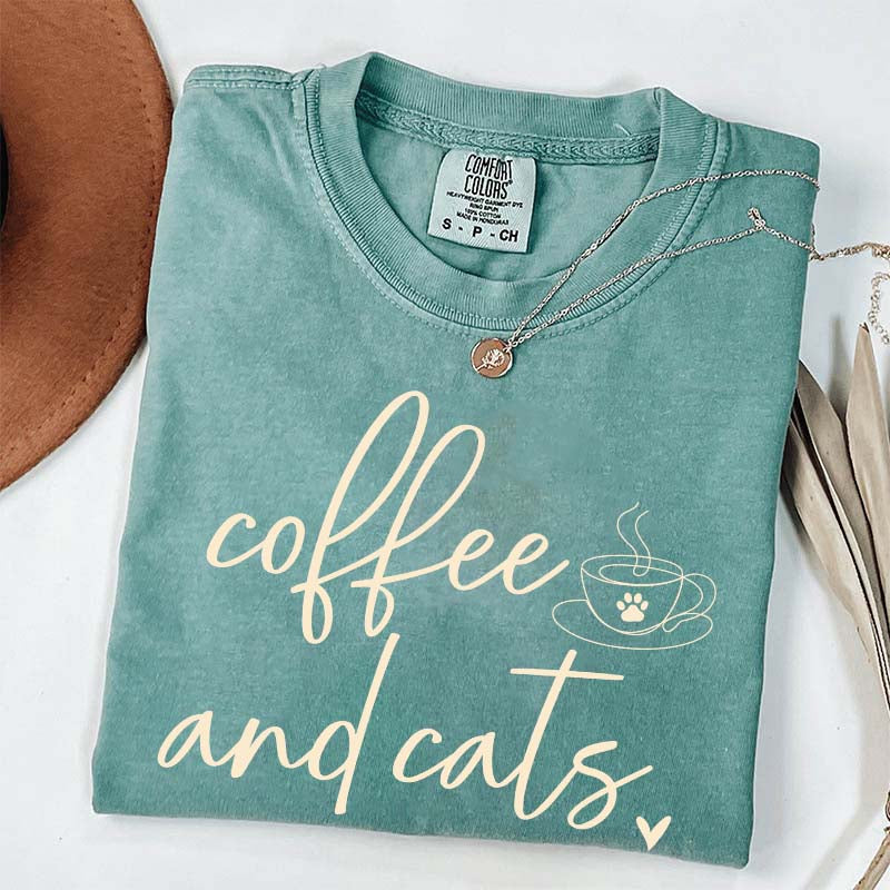 Minimalist Coffee and Cats T-Shirt