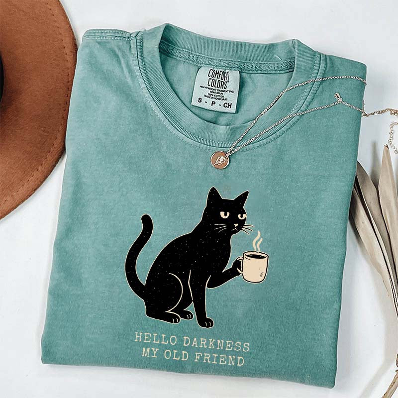 Black Cat Coffee Hello Darkness My Old Friend T-Shirt