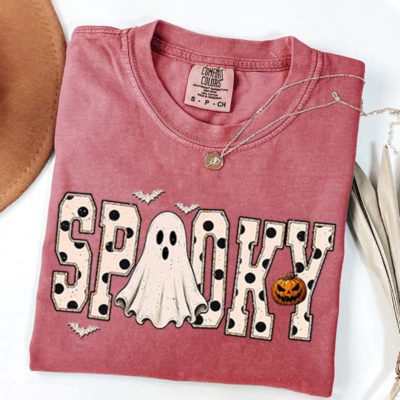 Retro Spooky Halloween Ghost White Dots T-Shirt