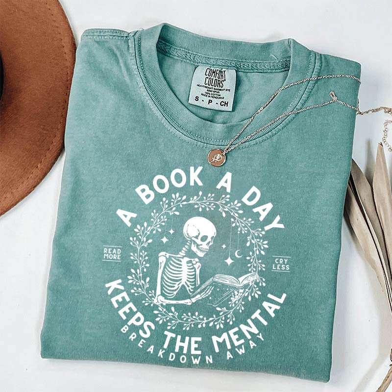 A Book a Day Skeleton Floral T-Shirt