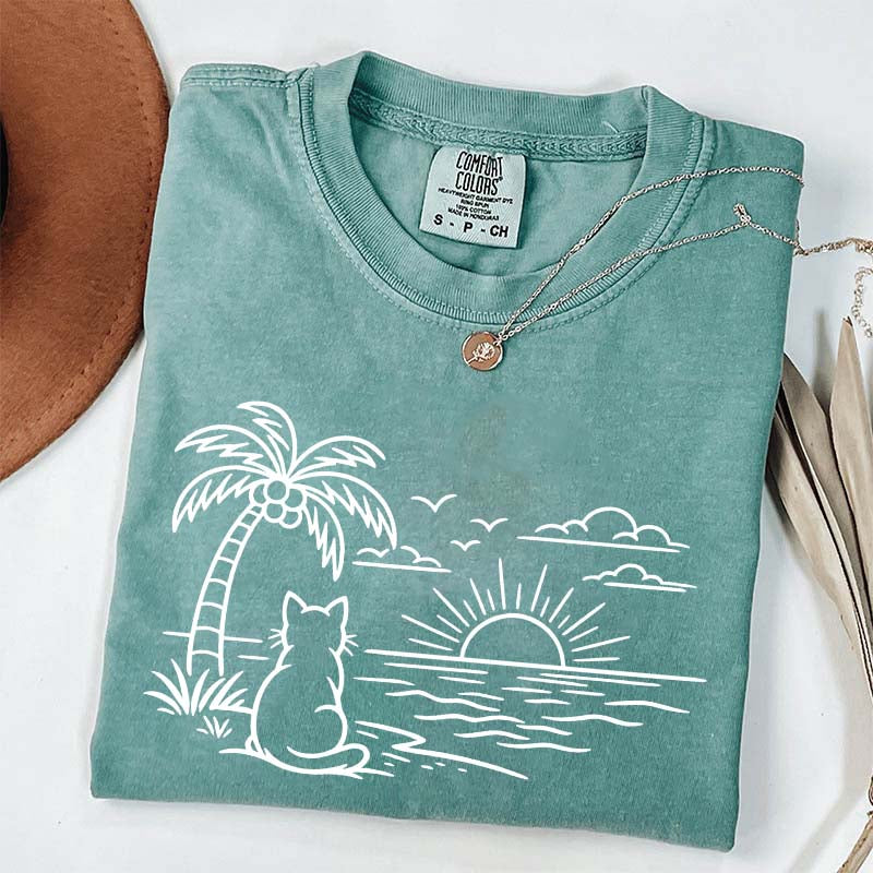 Cat Watching Sunset T-Shirt