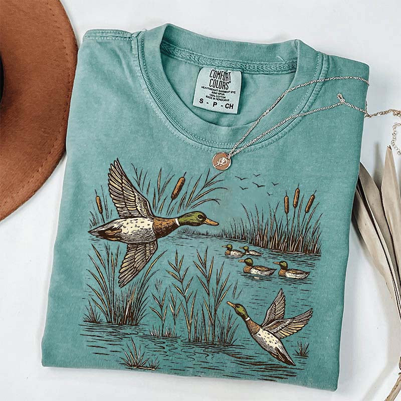 Retro Flying Mallard Duck T-Shirt