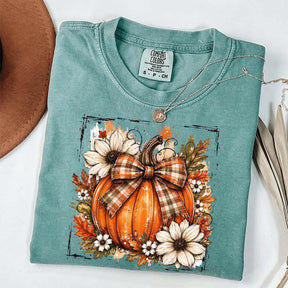 Pumpkin Bow Fall Graphic Floral T-Shirt