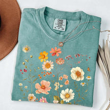Vintage Delicate Printed Wild Flowers Boho T-Shirt