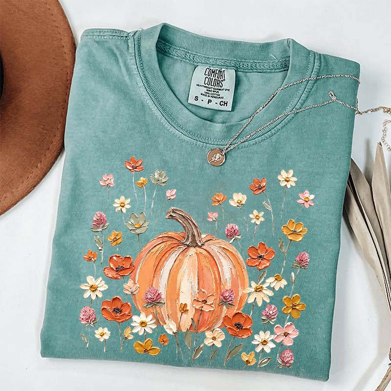 Autumn Floral Wildflower Pumpkin Season T-Shirt
