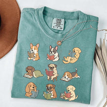 Cute Dogs with Books Animal Graphic T-Shirt
