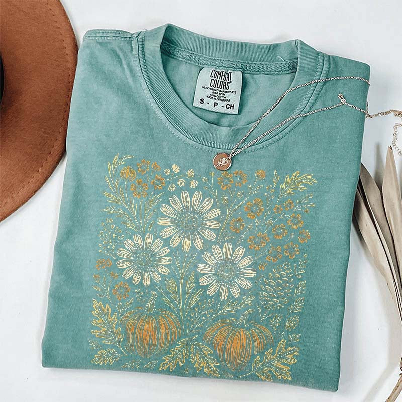 Comfort Colors Pumpkin Sunflower Floral Fall T-Shirt