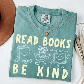 Read Books Be Kind Stay Weird Retro Doodle T-Shirt