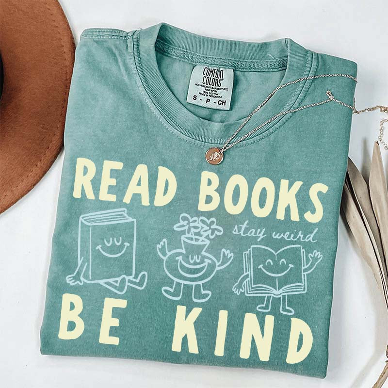 Read Books Be Kind Stay Weird Retro Doodle T-Shirt