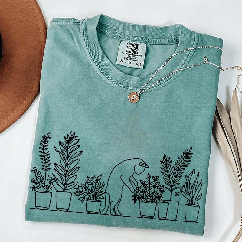 Cats and Plants Line T-Shirt