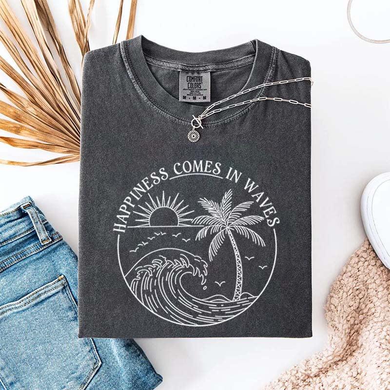 Happiness Comes In Waves Beach Trip T-Shirt