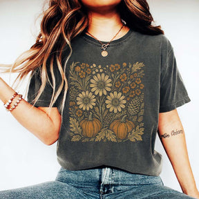 Comfort Colors Pumpkin Sunflower Floral Fall T-Shirt