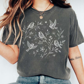 Boho Botanical Birds Sparrow T-Shirt