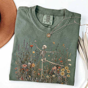 Skeleton Dancing Arabesque Wildflower Botanical Floral T-Shirt