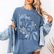 Floral Nurse Blue Botanical Stethoscope T-Shirt