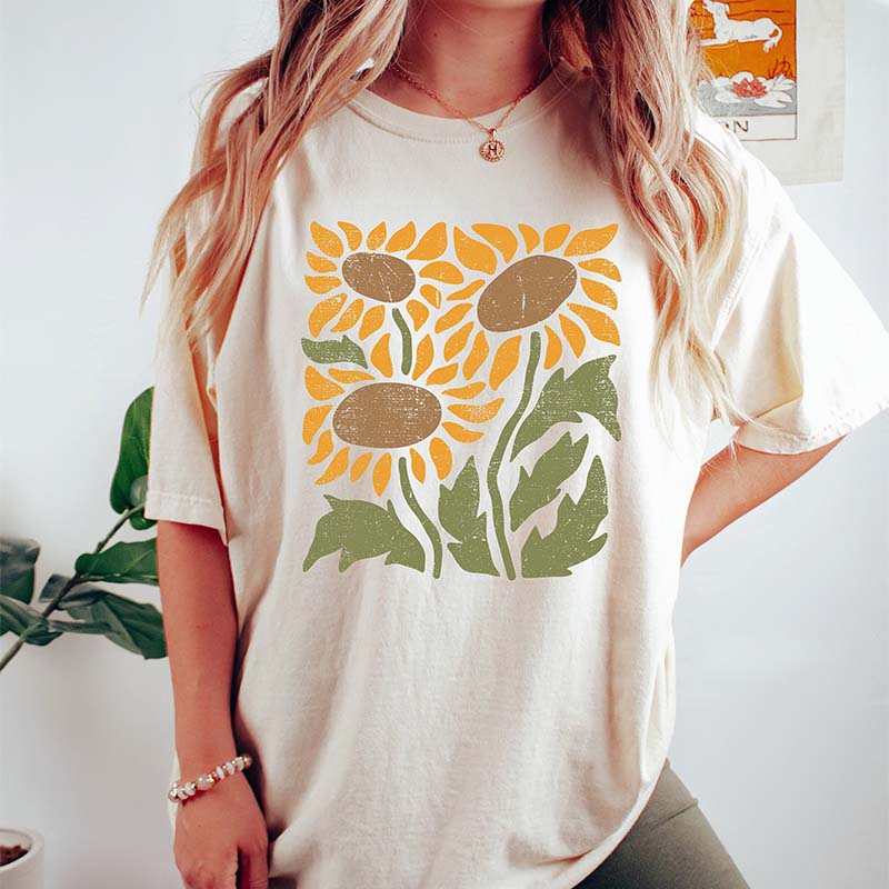 Retro Sunflower Boho Botanical T-Shirt
