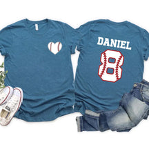 Custom Team Number And Name Baseball Heart T-Shirt