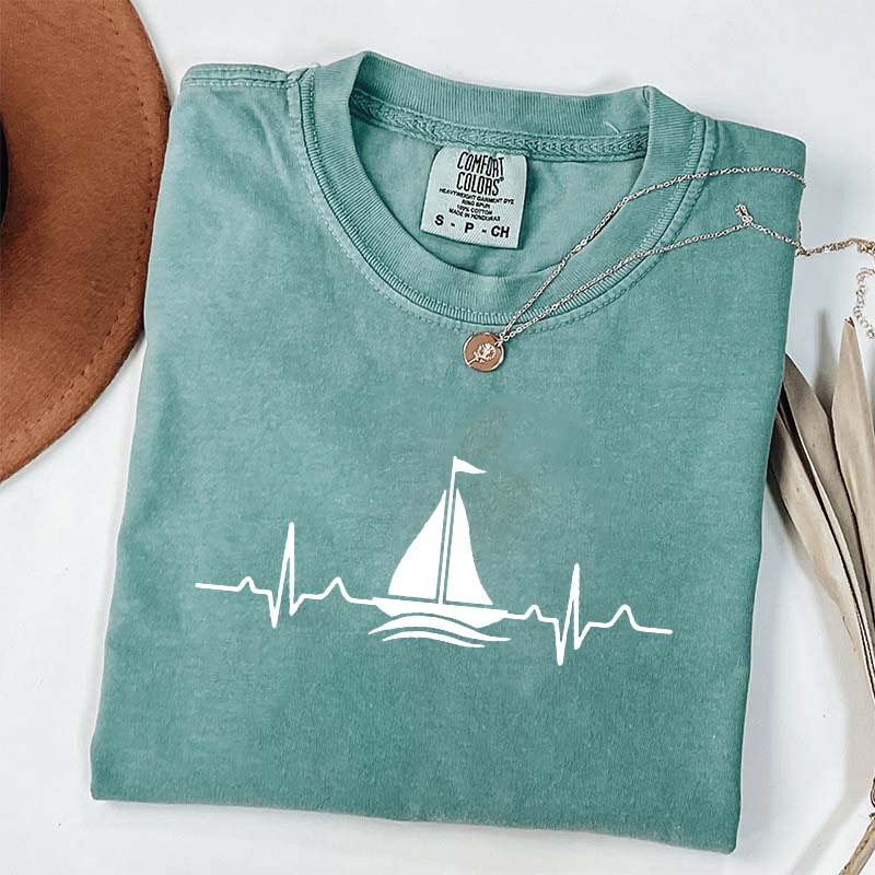 Sailing Heartbeat Boating Captain T-Shirt