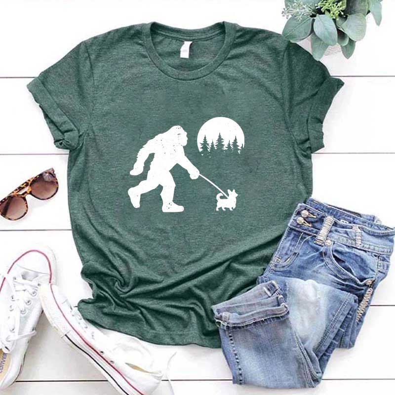 Bigfoot Walking Corgi Dog T-Shirt