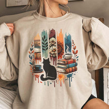 Cat Book Reading Gift Sweatshirt