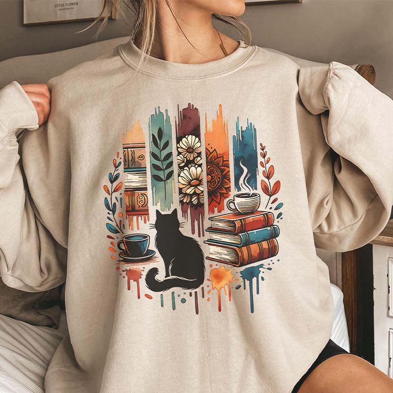Cat Book Reading Gift Sweatshirt