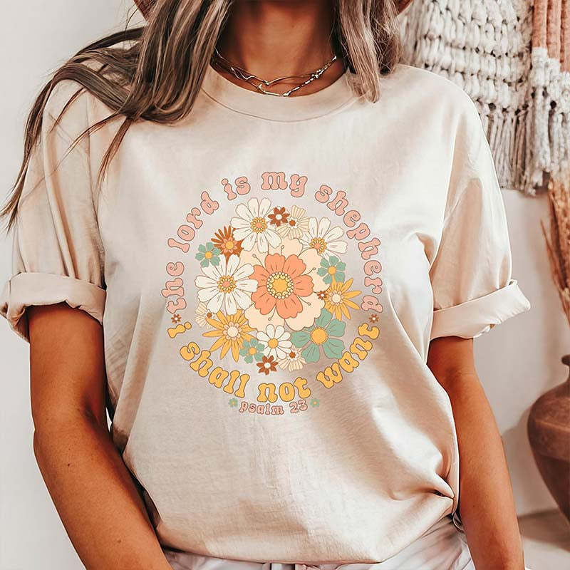 Boho Retro Floral Psalm 23 Faith T-Shirt
