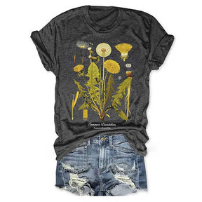 Gelbes Blumen-T-Shirt mit botanischer Kunst