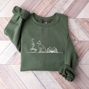 Coffee Cats And Books Lover Sweatshirt