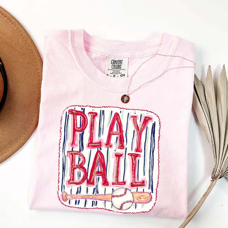 Sports Graphic Play Ball Baseball Mom T-Shirt
