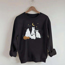Retro Ghost Black Cat Moon Halloween Sweatshirt