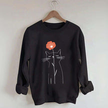 Minimalist Cat Flower Sweatshirt