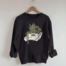 Skeleton Hand Cradling Potted Plants Sweatshirt