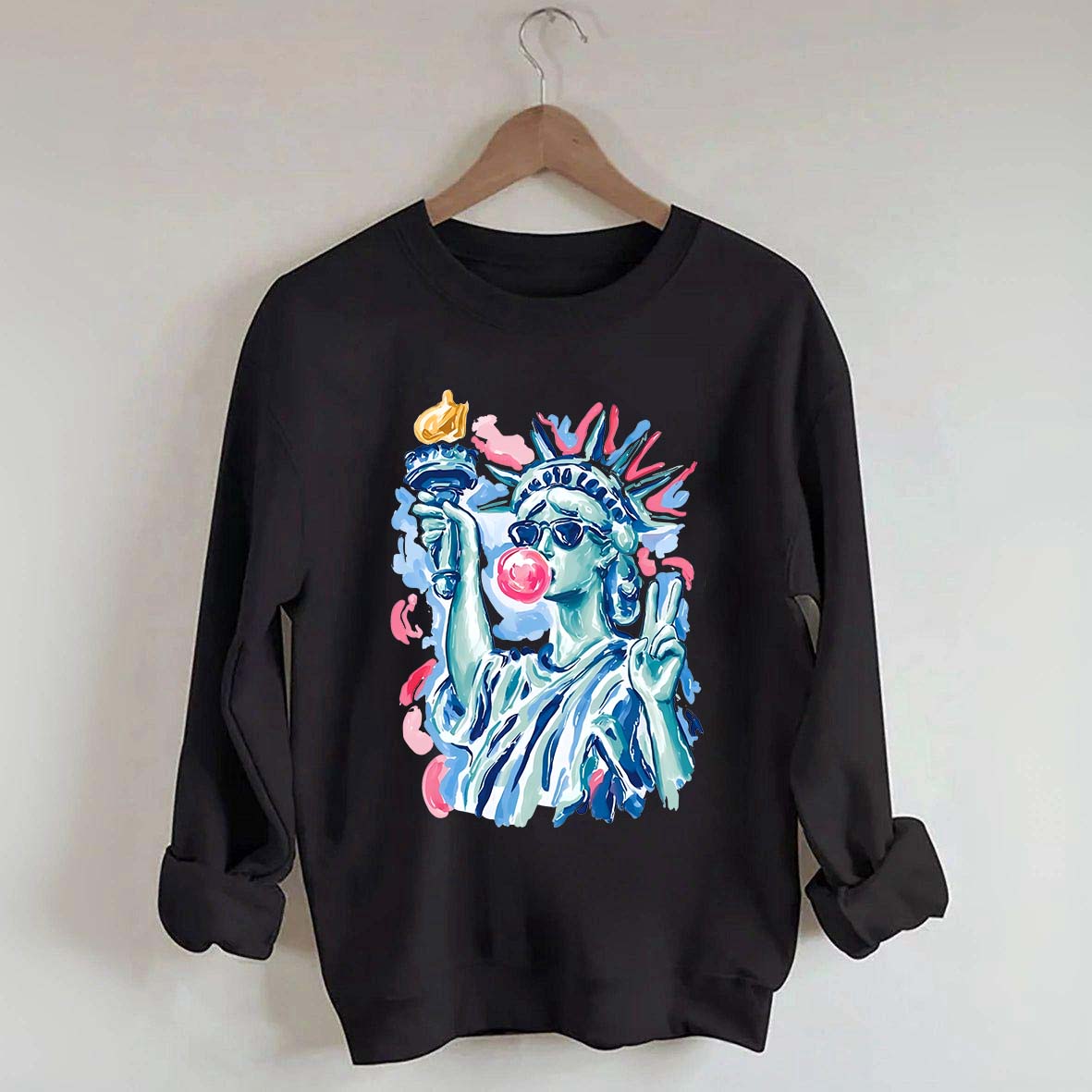 Preppy Statue of Liberty Blowing Bubble Gum Sweatshirt