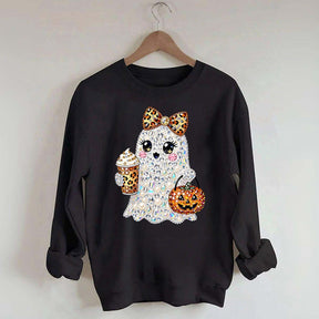 Rhinestone Glam Ghost Halloween Printed Sweatshirt