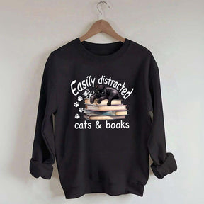 Reader Easily Distracted By Cats And Books Sweatshirt
