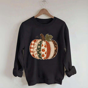 Faux Patchwork Fall Pumpkin Sweatshirt