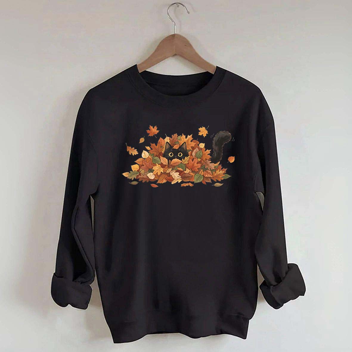 Cute Black Cat Autumn Leaves Sweatshirt